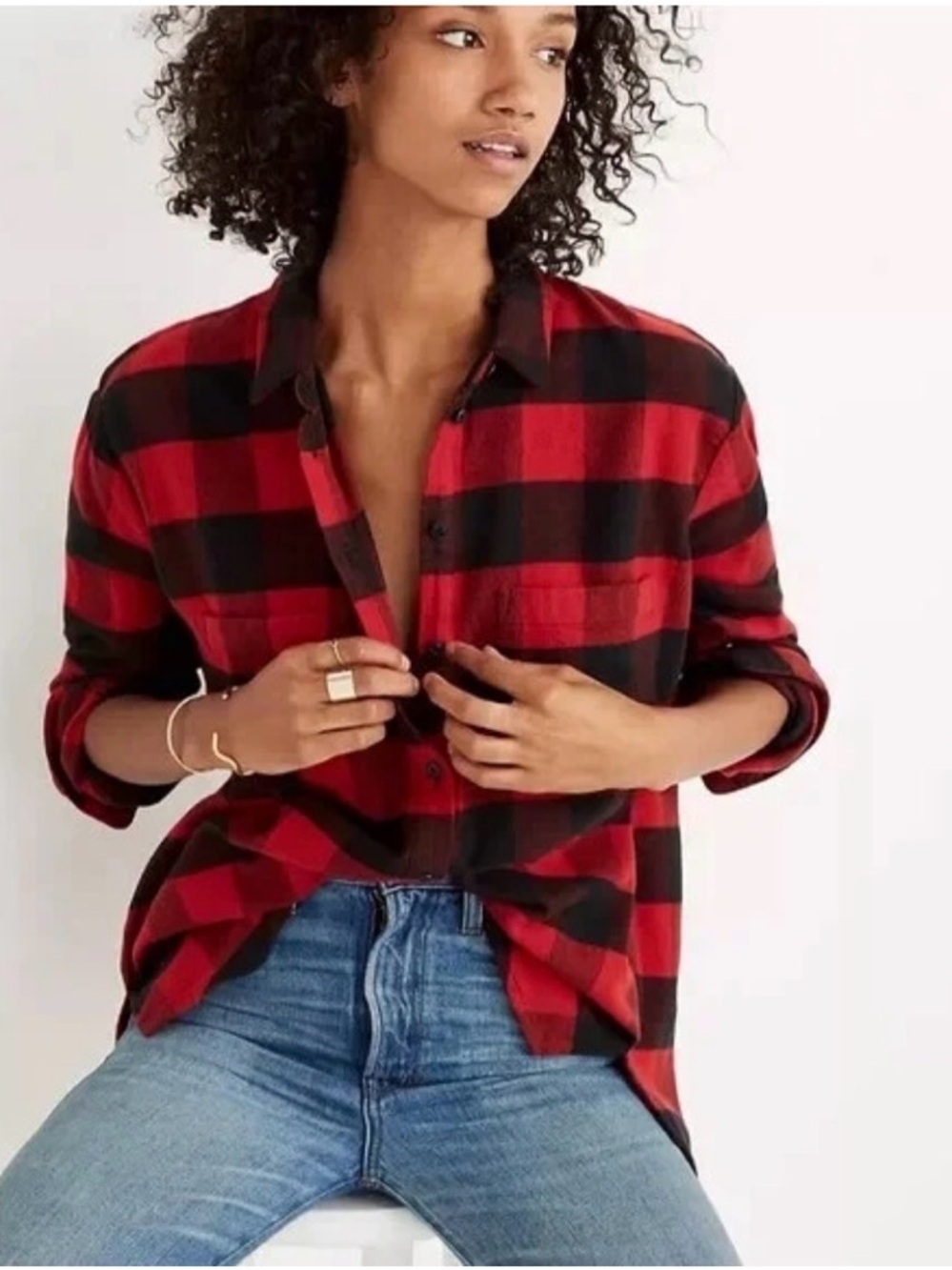 MADEWELL Oversized Plaid Flannel Button Down Shirt Size S